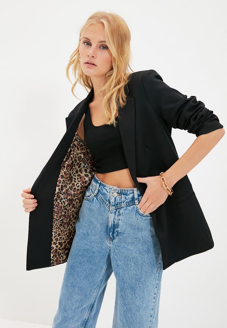 Regular Woven Blazer Jacket with Lining Details