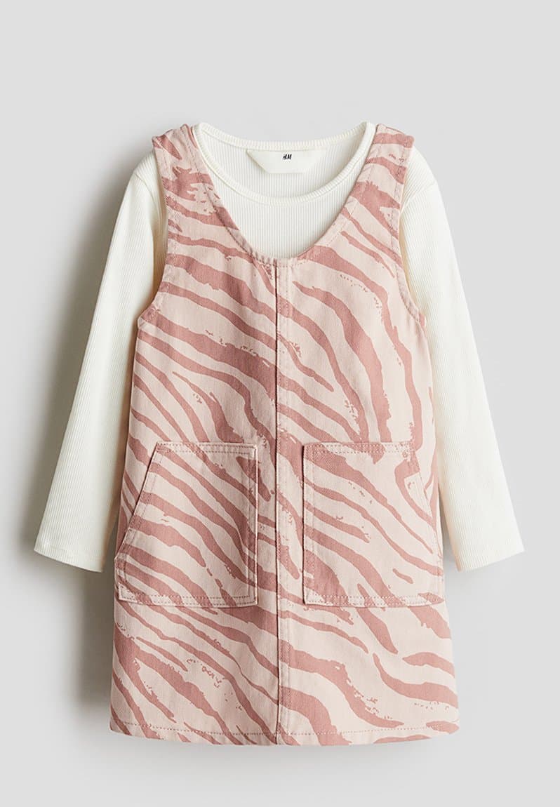 2 Piece Dress And Top Set Dusty Pink Zebra-print