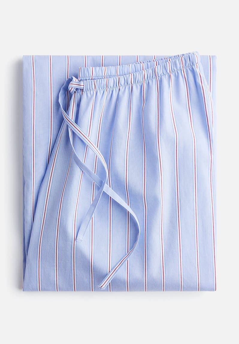 Cotton pyjama bottoms light blue/striped