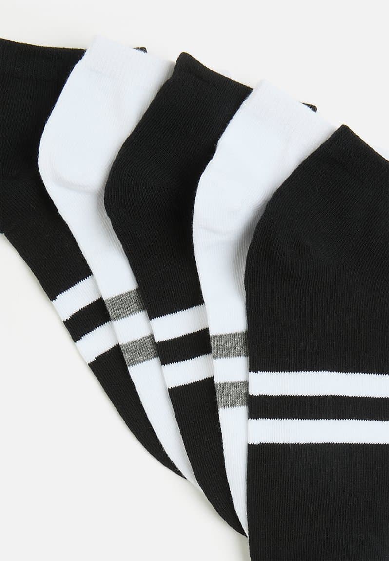 5Pk Sports Socks X3Black/White X2White/Grey, view 2