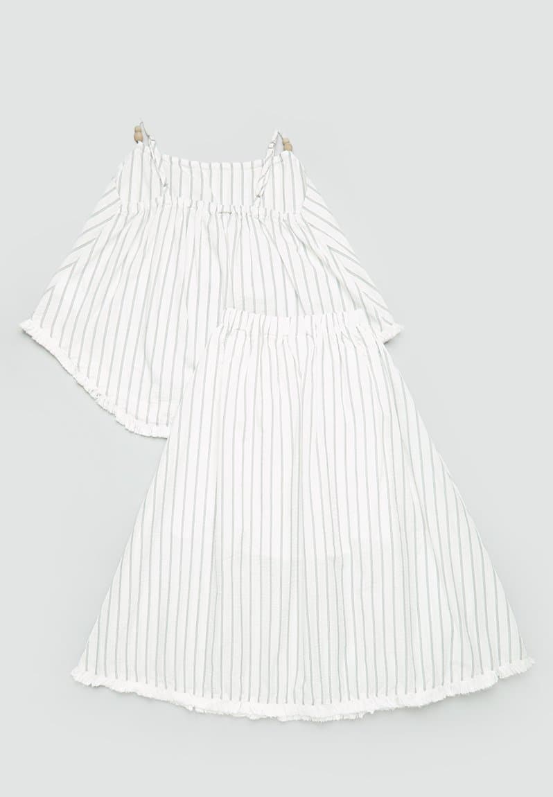Spaghetti strap top with wooden beads & skirt white/stripes, view 2