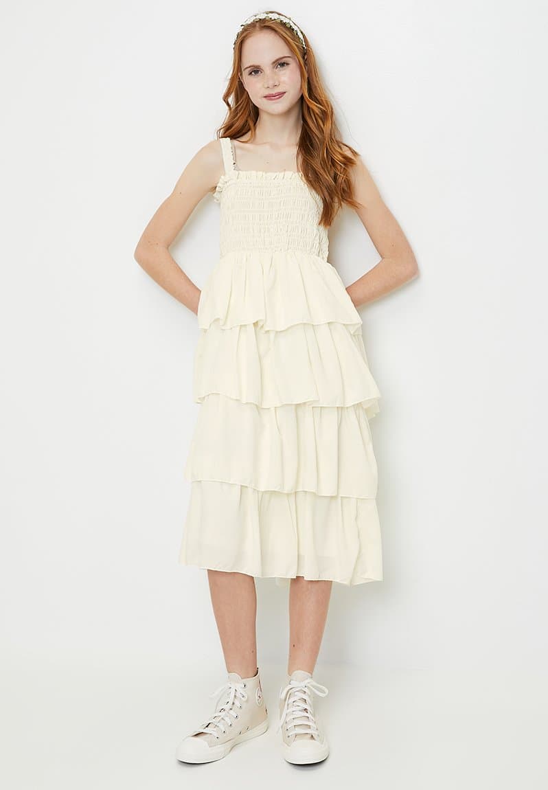 Tiered dress with shirred bodice