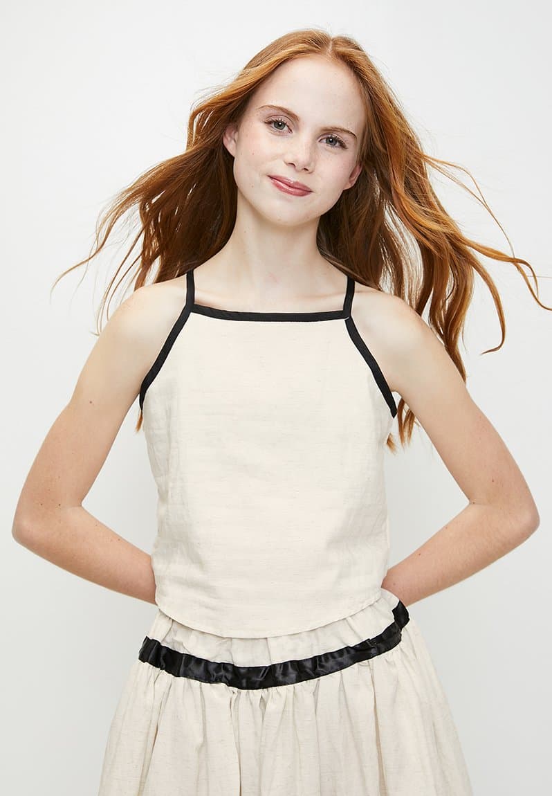 Square neck top & skirt with contrast bias binding, view 2