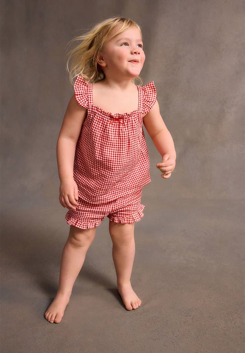 Kids babydoll pj set family christmas varsity red/gingham