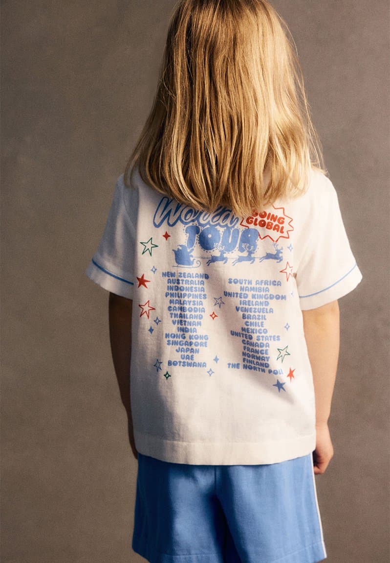 Kids woven pj set family christmas blue bonnet/rudolph s world tour, view 2