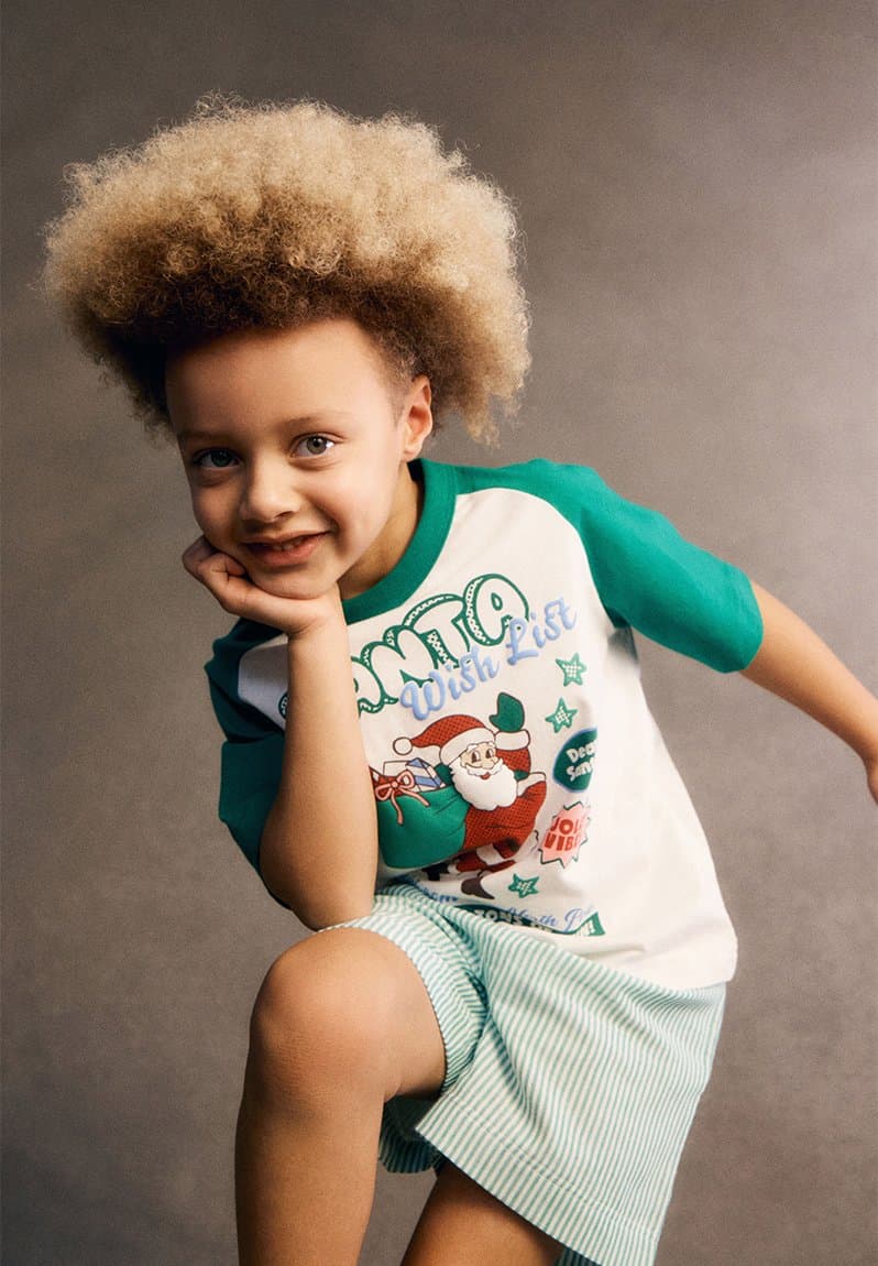 Kids boxer pj set family christmas deep mint pinstripe/santa wish list, view 2