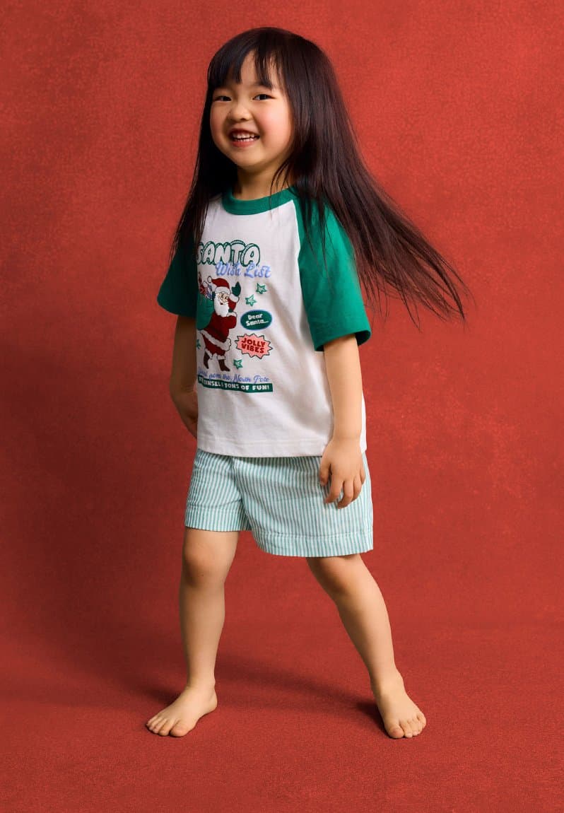 Kids boxer pj set family christmas deep mint pinstripe/santa wish list