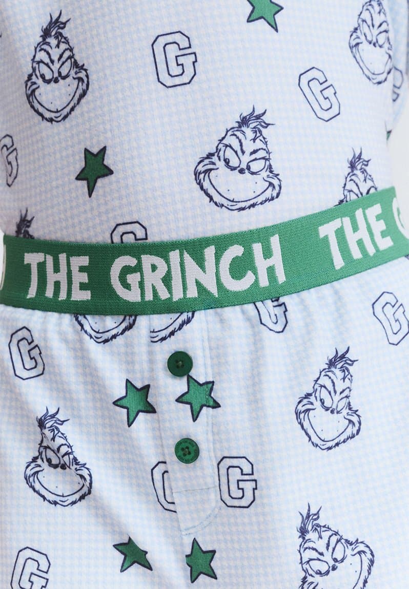 Damon short sleeve pyjama set license lcn drs dawn blue/grinch houndstooth yardage, view 2