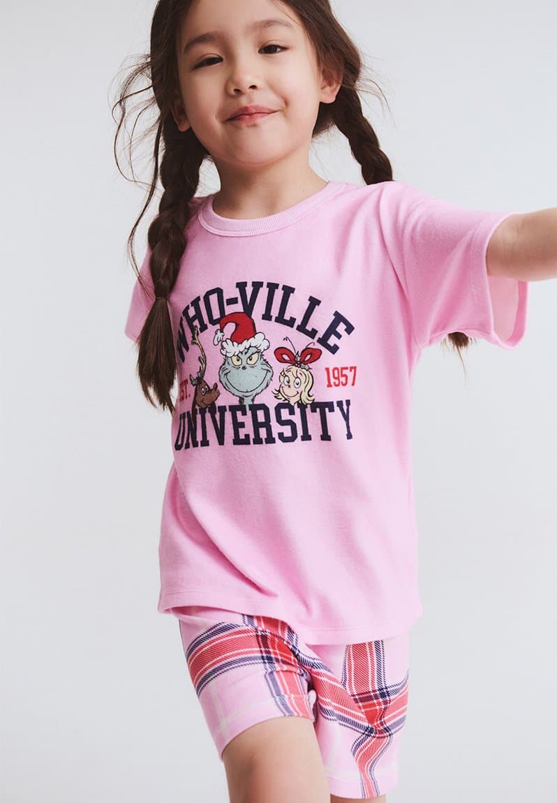 Dani short sleeve pyjama set licensed lcn drs fairy pink check/who-ville university