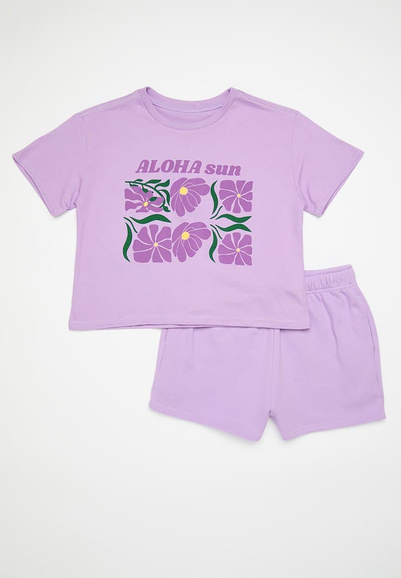 Tee & shorts set lilac/lilac