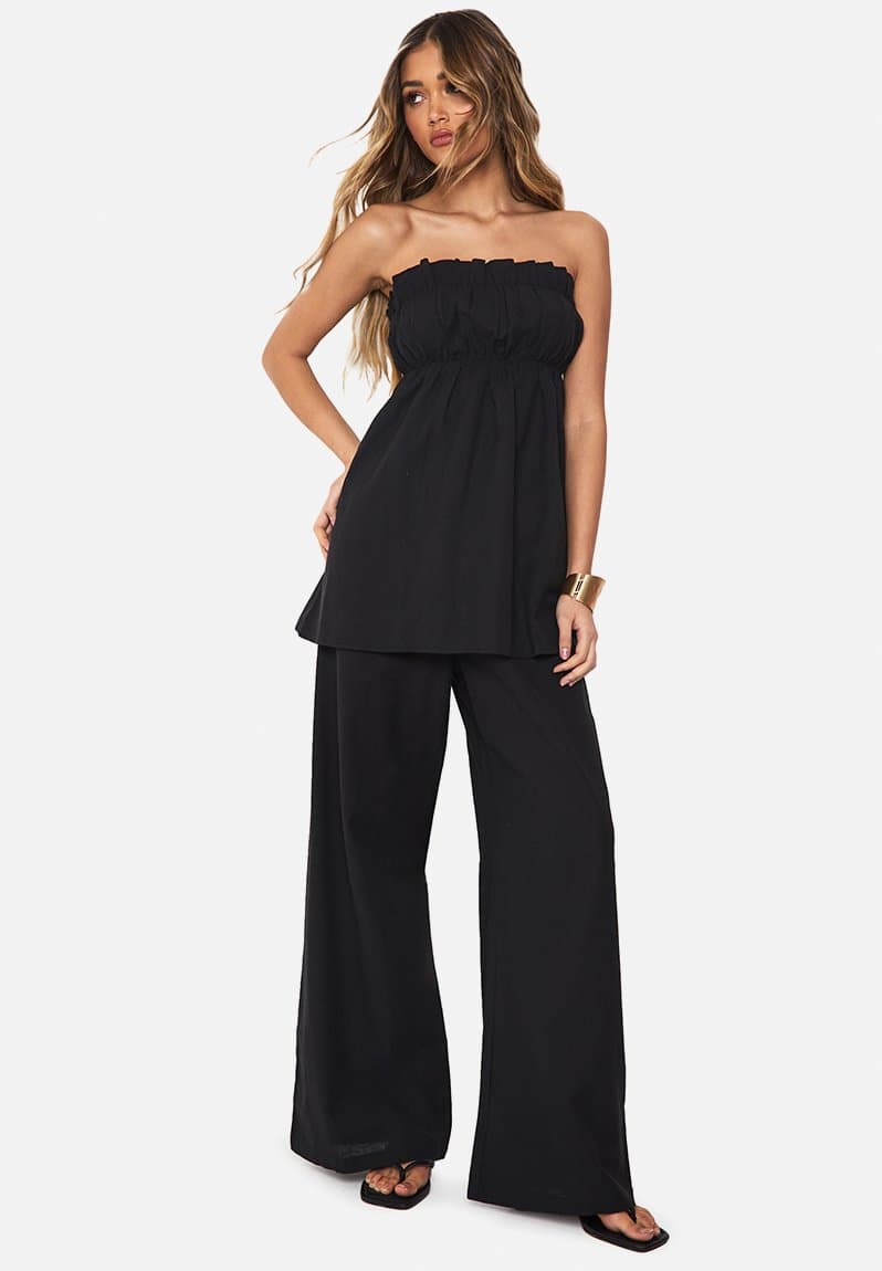 Linen look longline bandeau and wide leg trouser co-ord