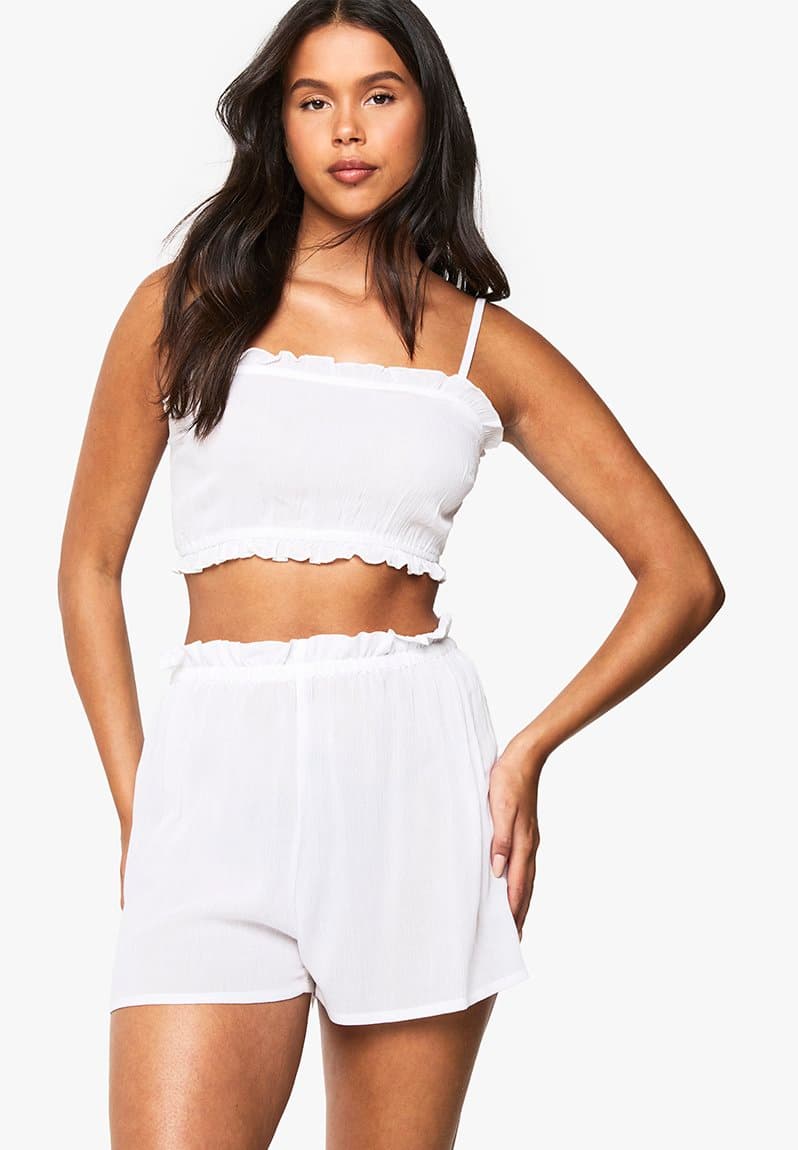 Bridal textured cheesecloth ruffle detail cami top & shorts