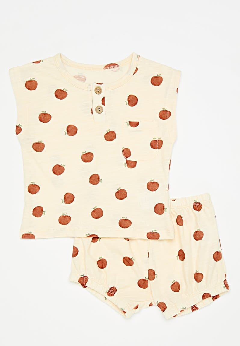Shorts & tee set floral white/apples
