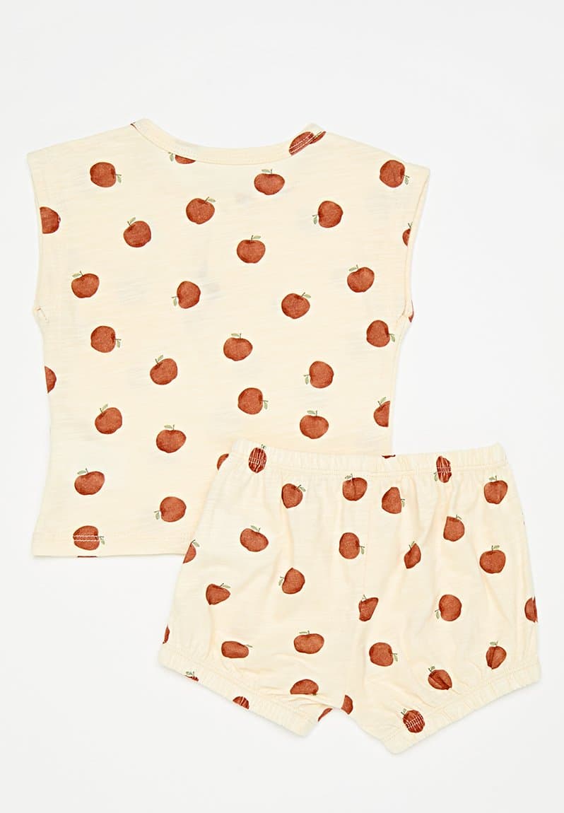 Shorts & tee set floral white/apples, view 2