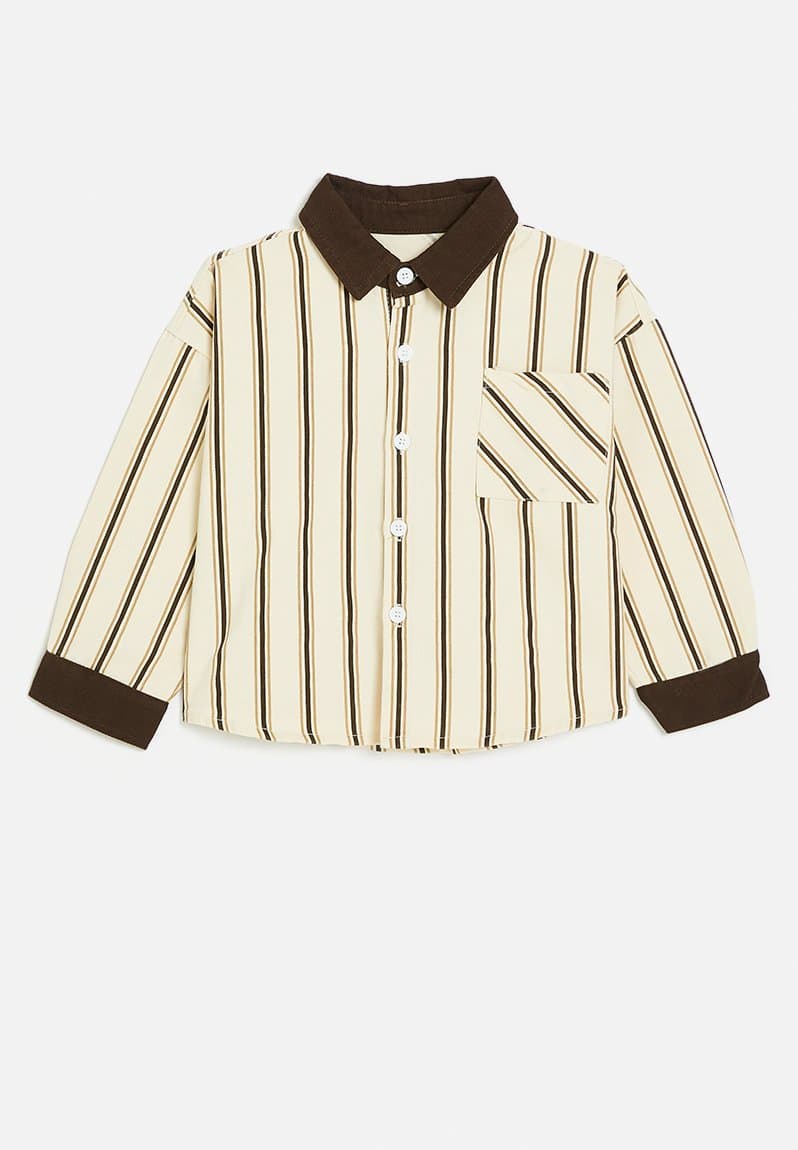 Shacket with contrast collar and cuffs brown/neutral