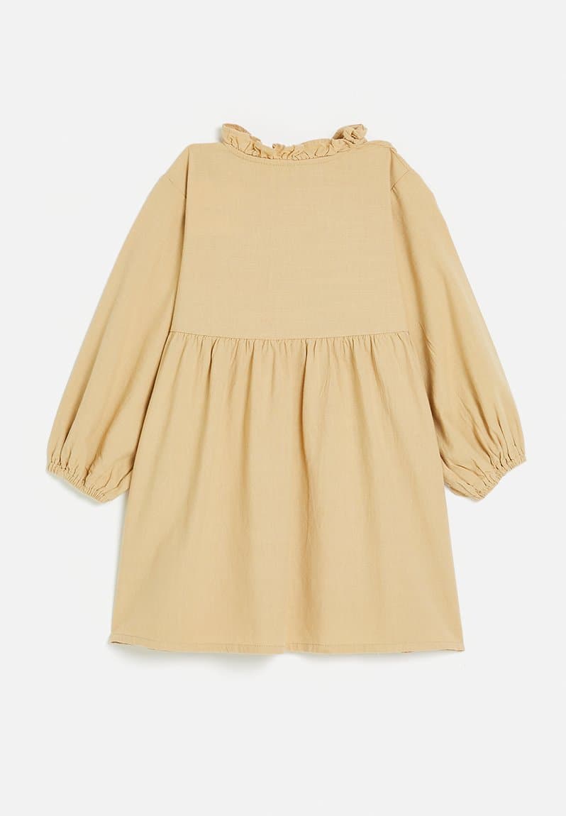 Pin tucked bib dress with ruffle collar, view 2