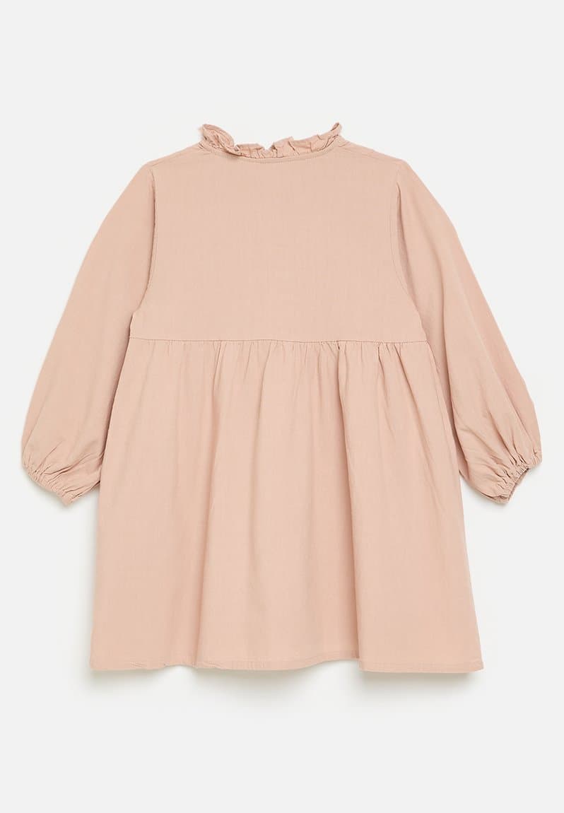 Pin tucked bib dress with ruffle collar, view 2