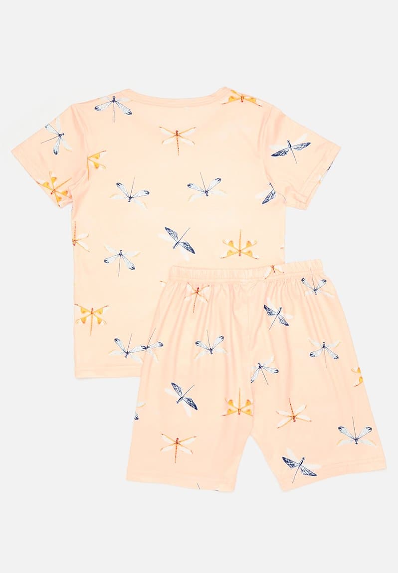 Printed pj set peach, view 2