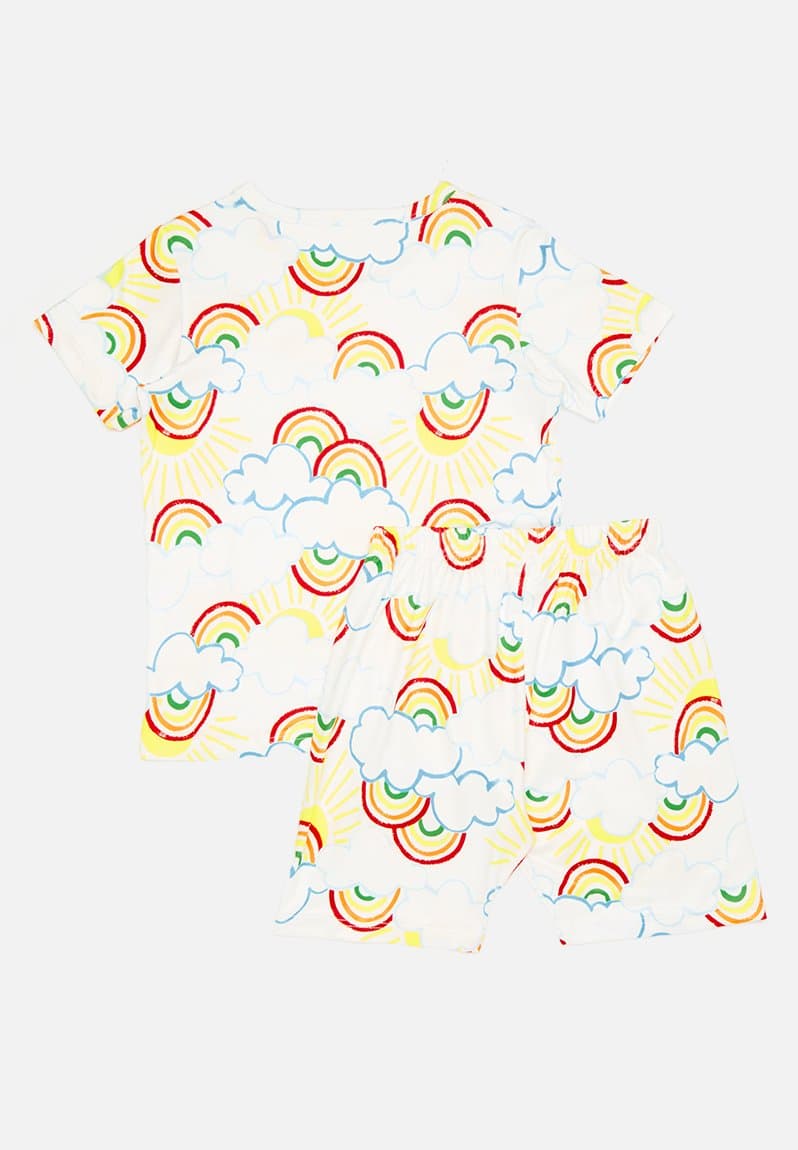 Sunshine and rainbows all-over print pj top & shorts, view 2