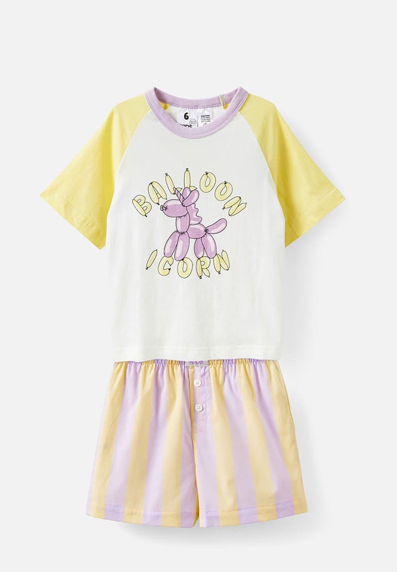 Jackie raglan short sleeve pyjama set baby yellow/balloonicorn