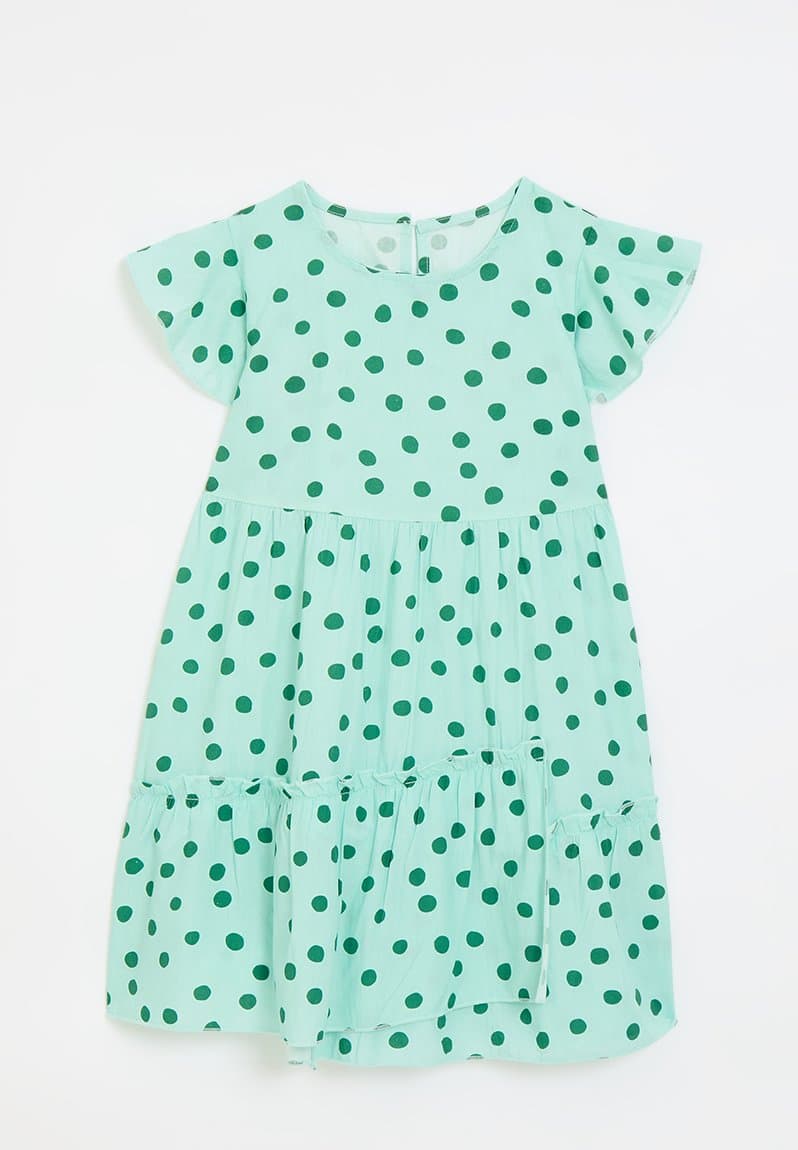 Butterfly sleeve dress with stylised tier mint colour/green dots