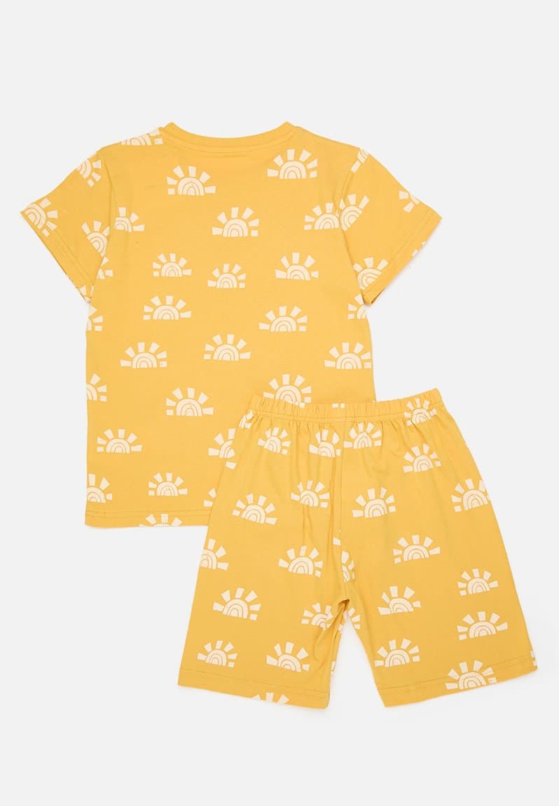 Sun all-over print tee with shorts mustard, view 2