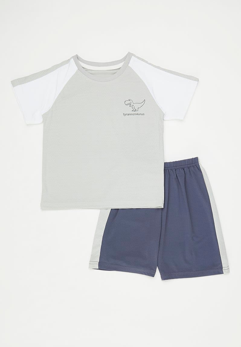 Tyrannosaurus placement print tee with shorts