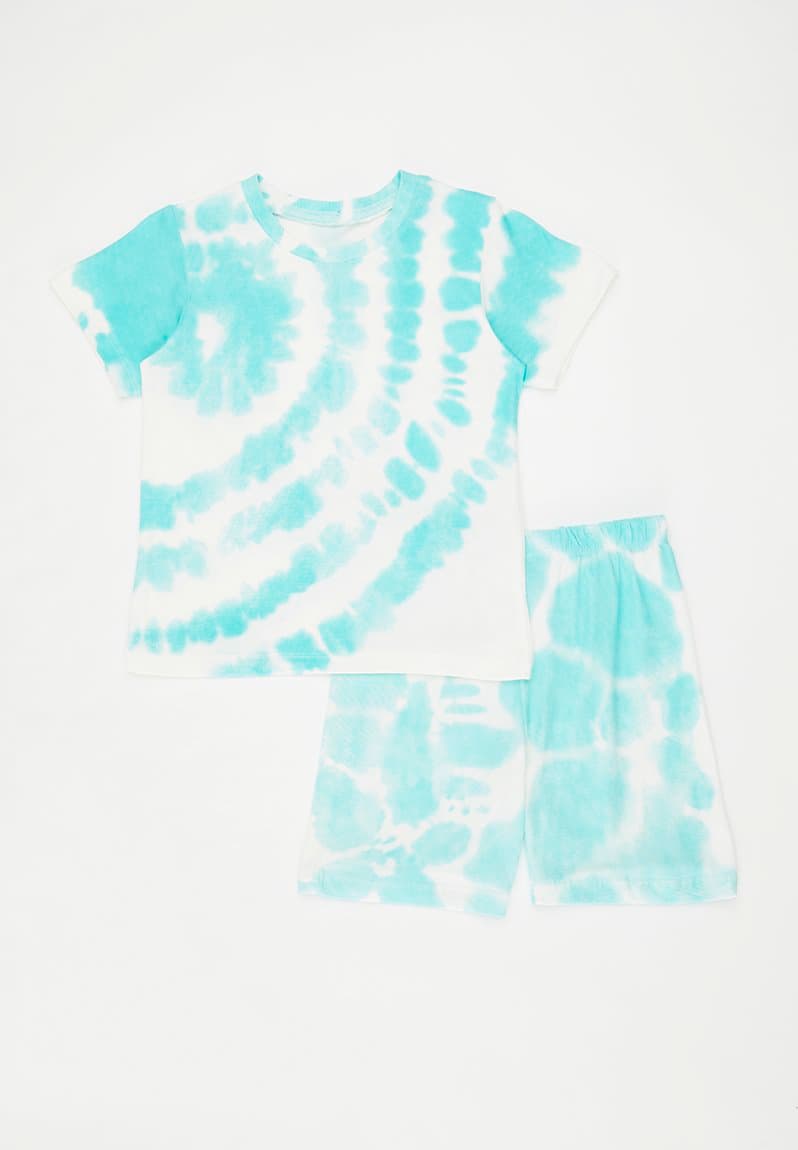 Tie dye crew neck tee with shorts aquamarine