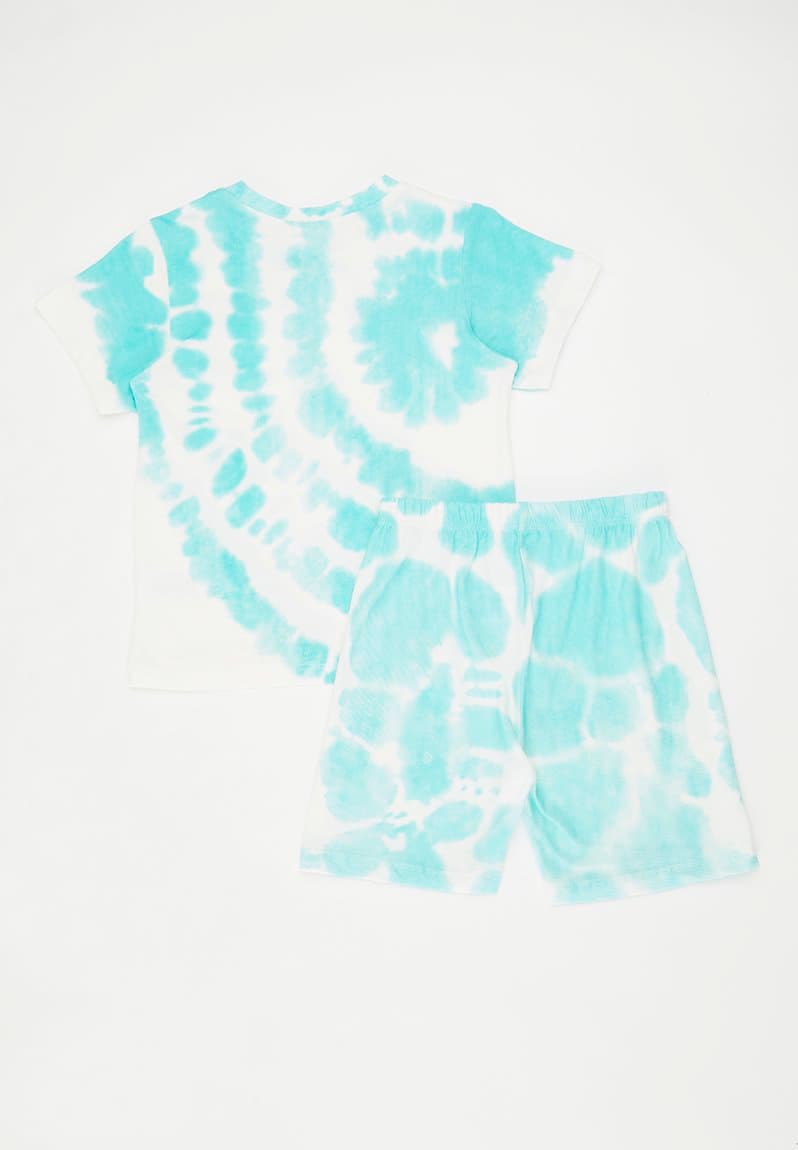 Tie dye crew neck tee with shorts aquamarine, view 2