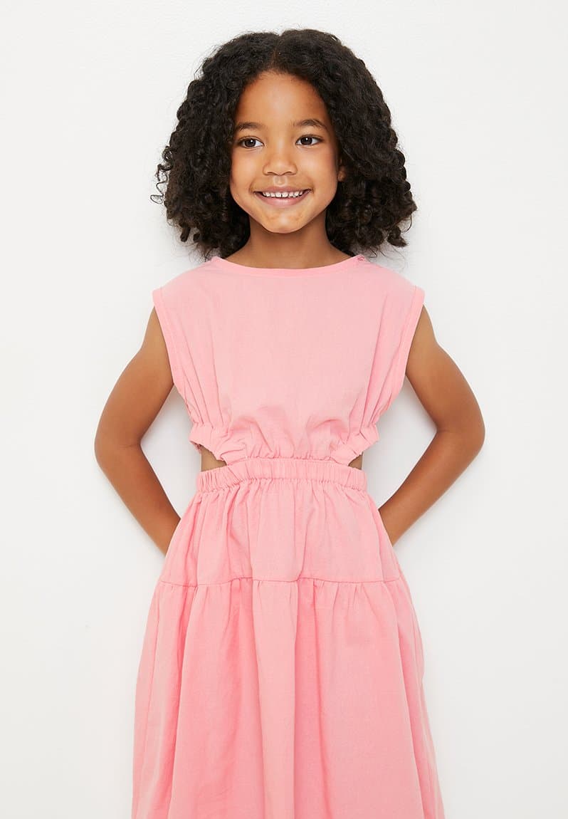 Side cut-out blouson dress pink fraud, view 2