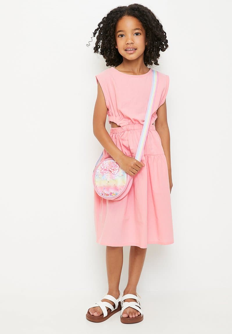 Side cut-out blouson dress pink fraud