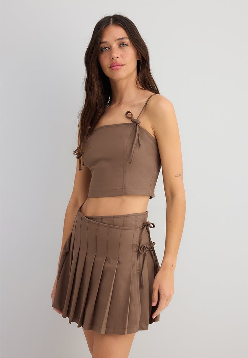 Pleated Skirt and Double Breasted Bow top Set, view 2