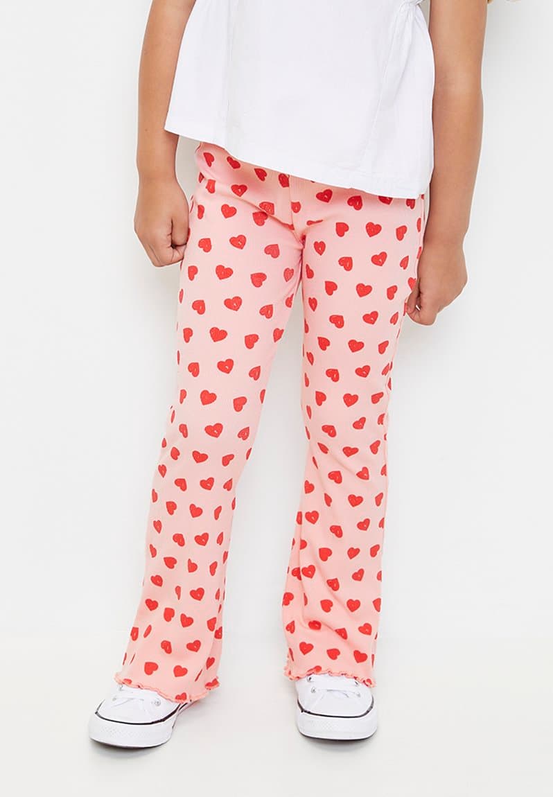 Heart all-over print rib knit leggings