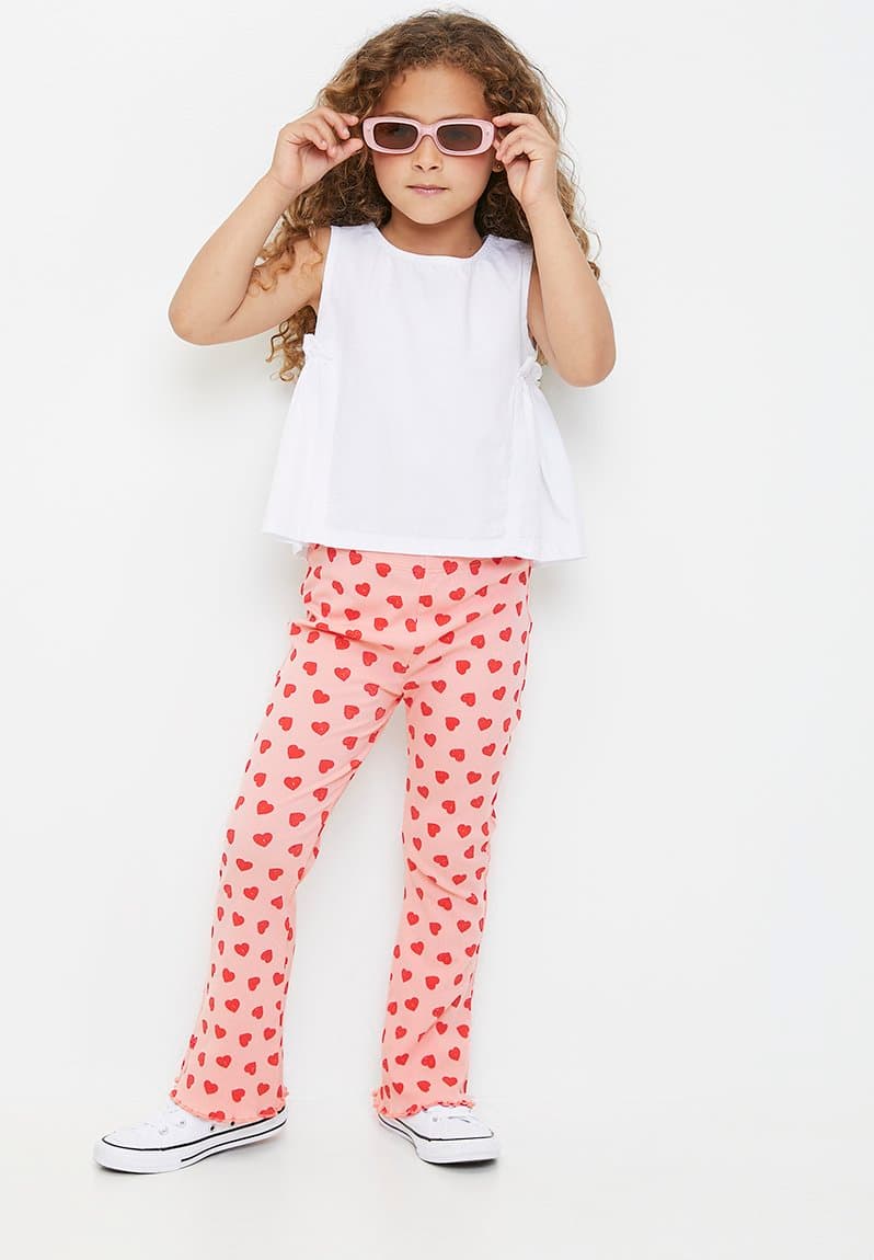 Heart all-over print rib knit leggings, view 2