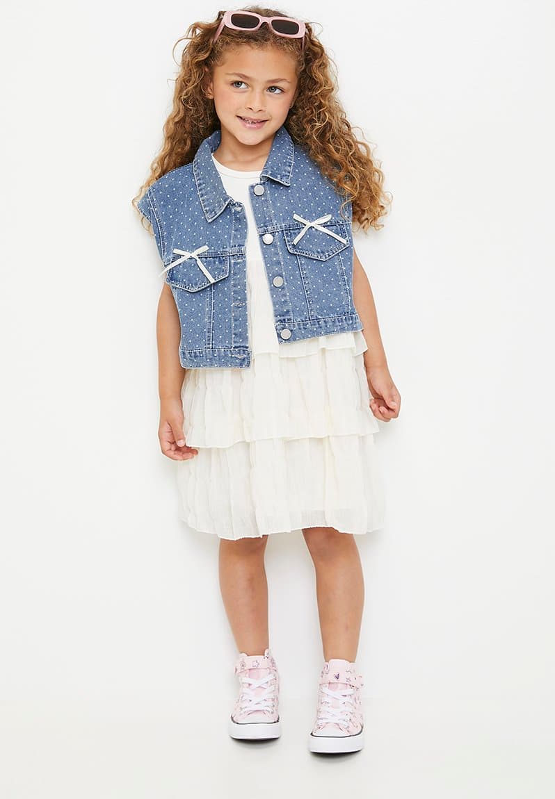 Polka dot denim vest dress