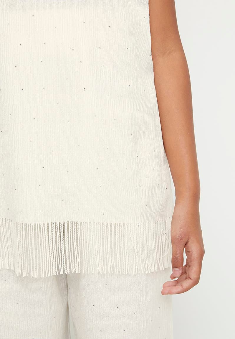 Pre-shirred knit top with matching pants, view 2