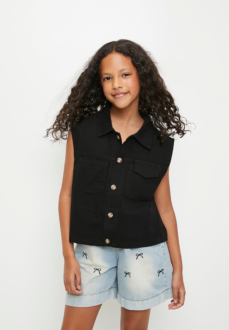 Button down vest with flap pockets, view 2