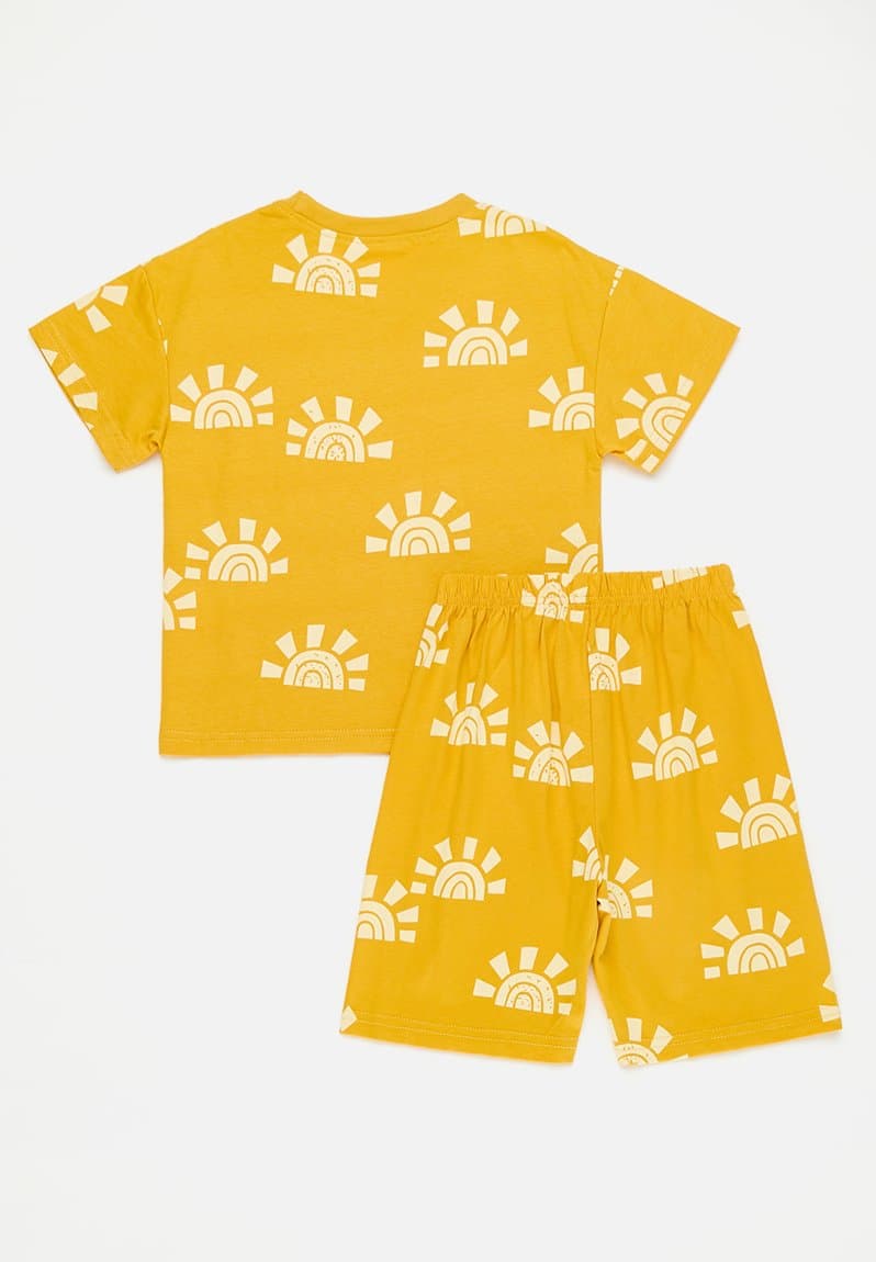 Sun all-over print top & shorts mustard, view 2