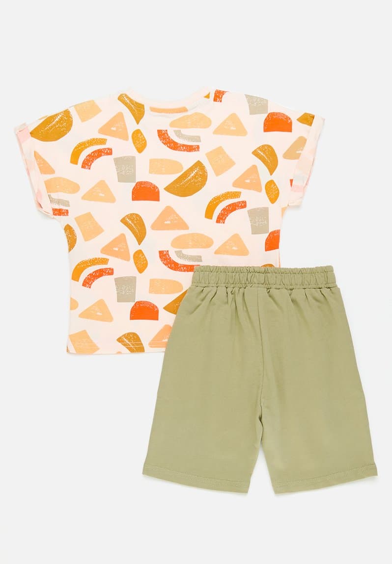 Abstract print tee with shorts neutral/army, view 2
