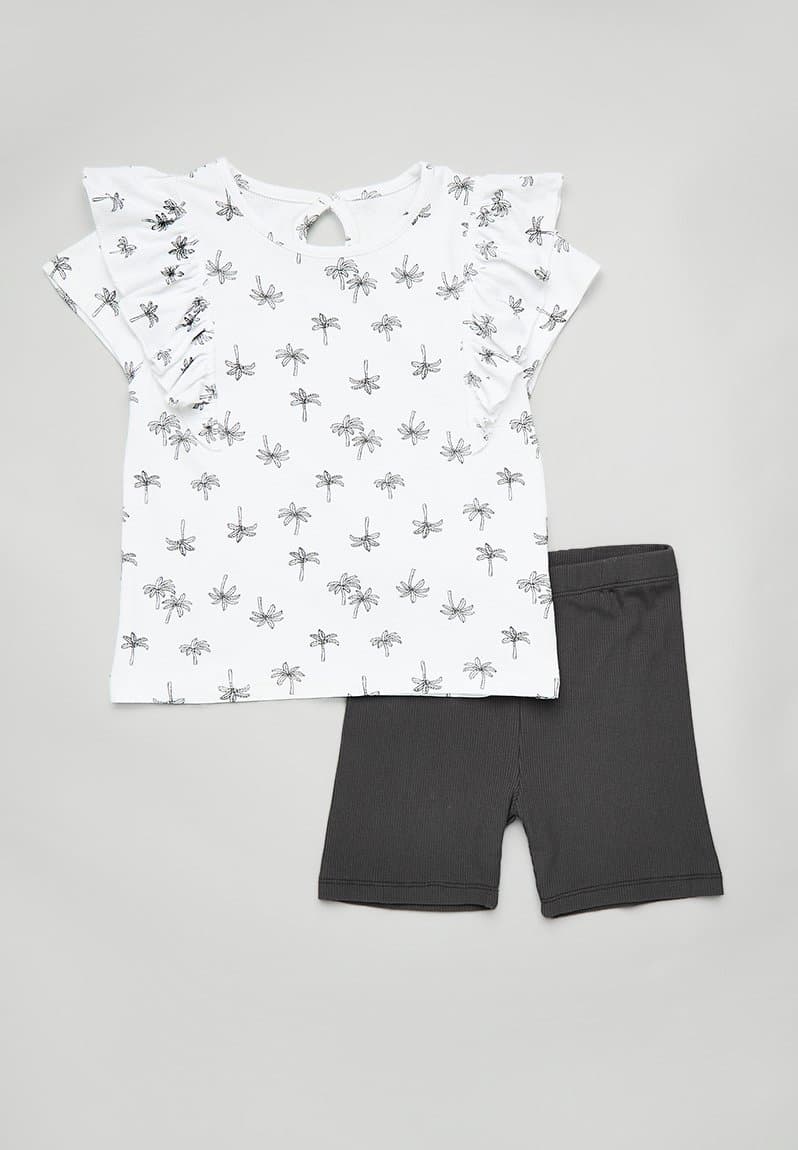 Ruffle tee & cycle short set white