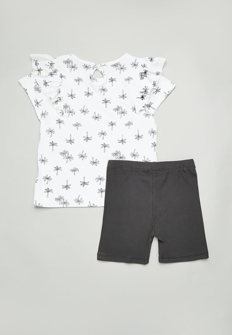 Ruffle tee & cycle short set white, view 2