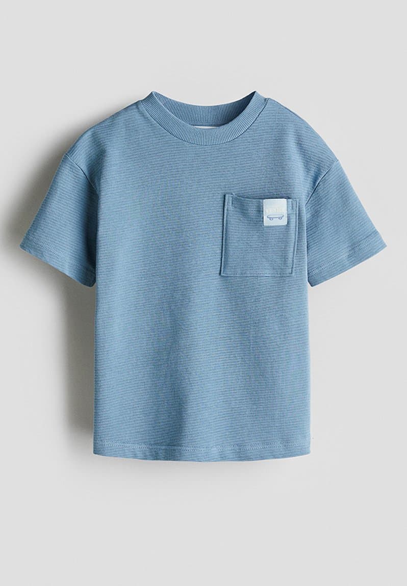 Jacquard-jersey cotton t-shirt dusty blue/skateboard