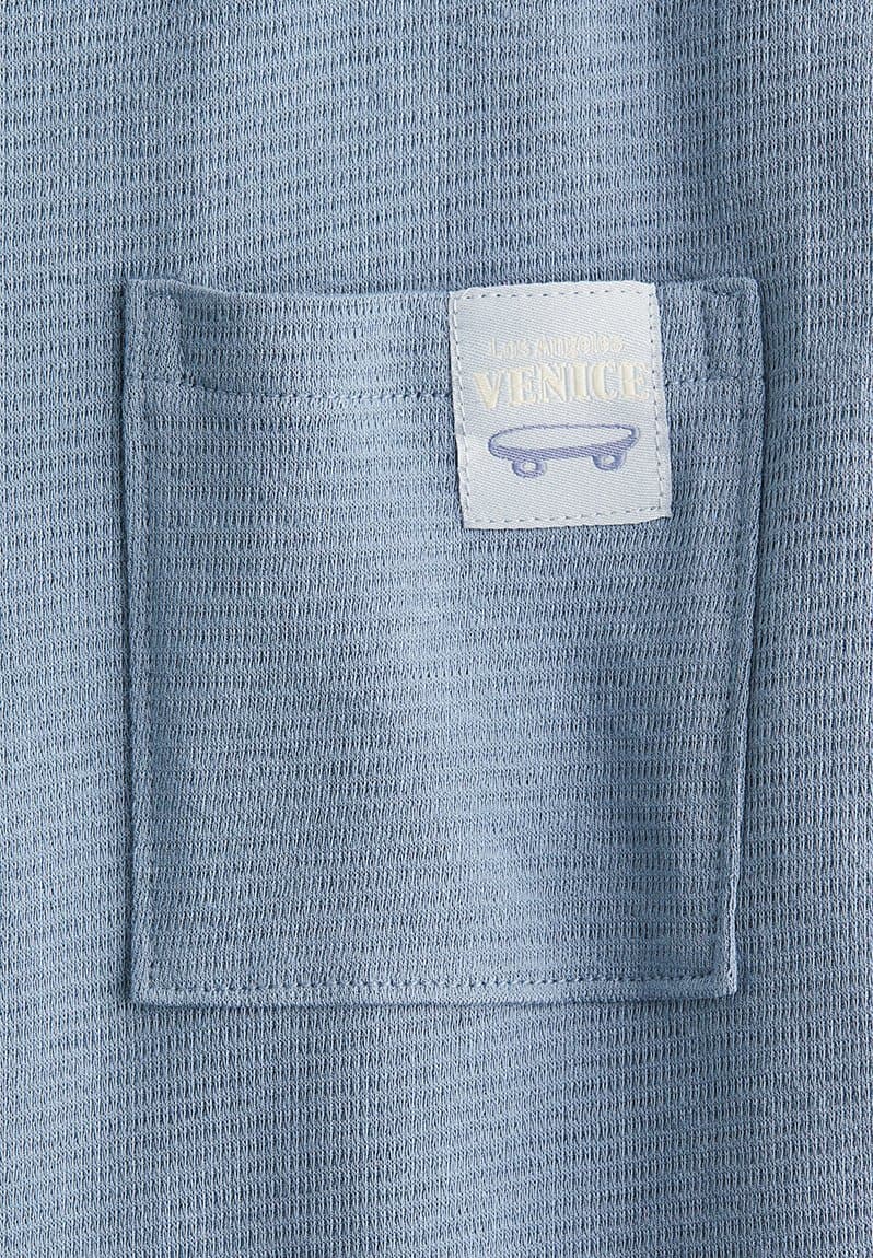 Jacquard-jersey cotton t-shirt dusty blue/skateboard, view 2