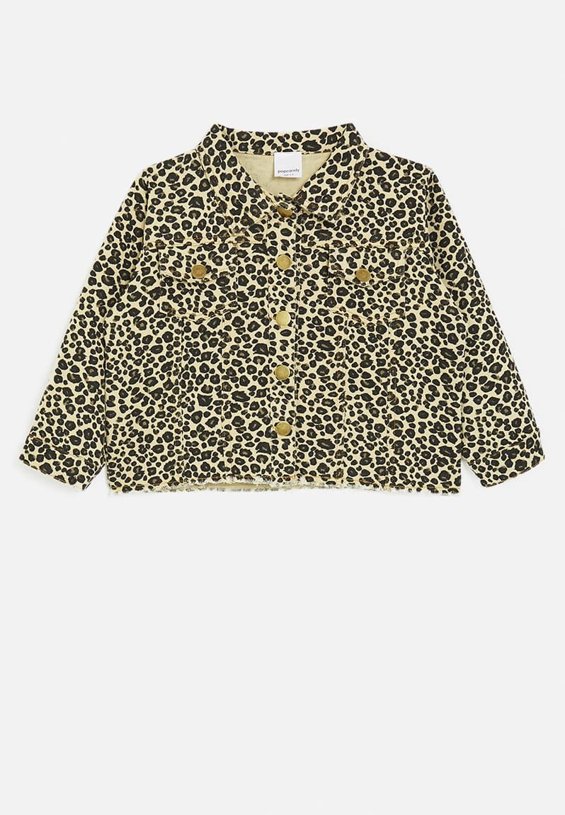 Gold buttoned denim jacket leopard print