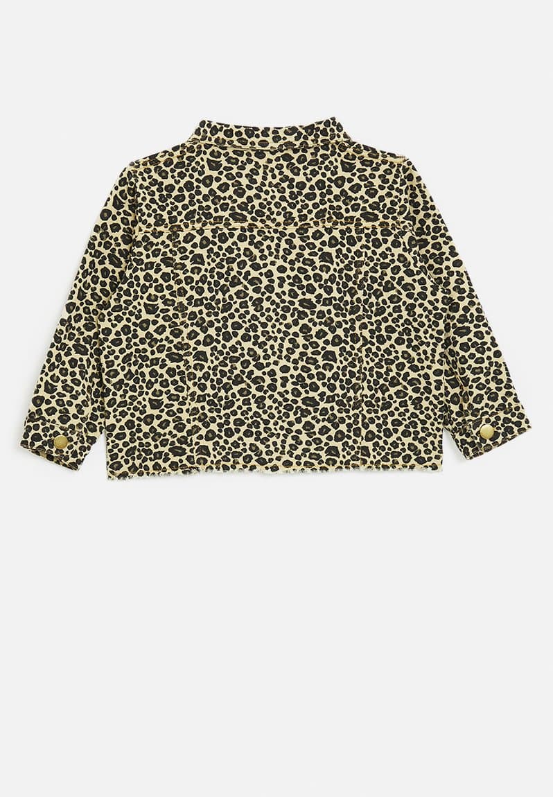 Gold buttoned denim jacket leopard print, view 2