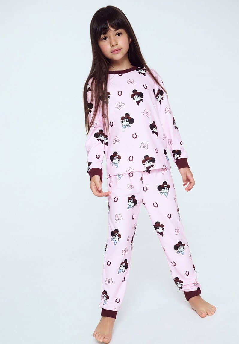 Serena Long Sleeve Pyjama Set Licensed Lcn Dis Pink/Western Minnie