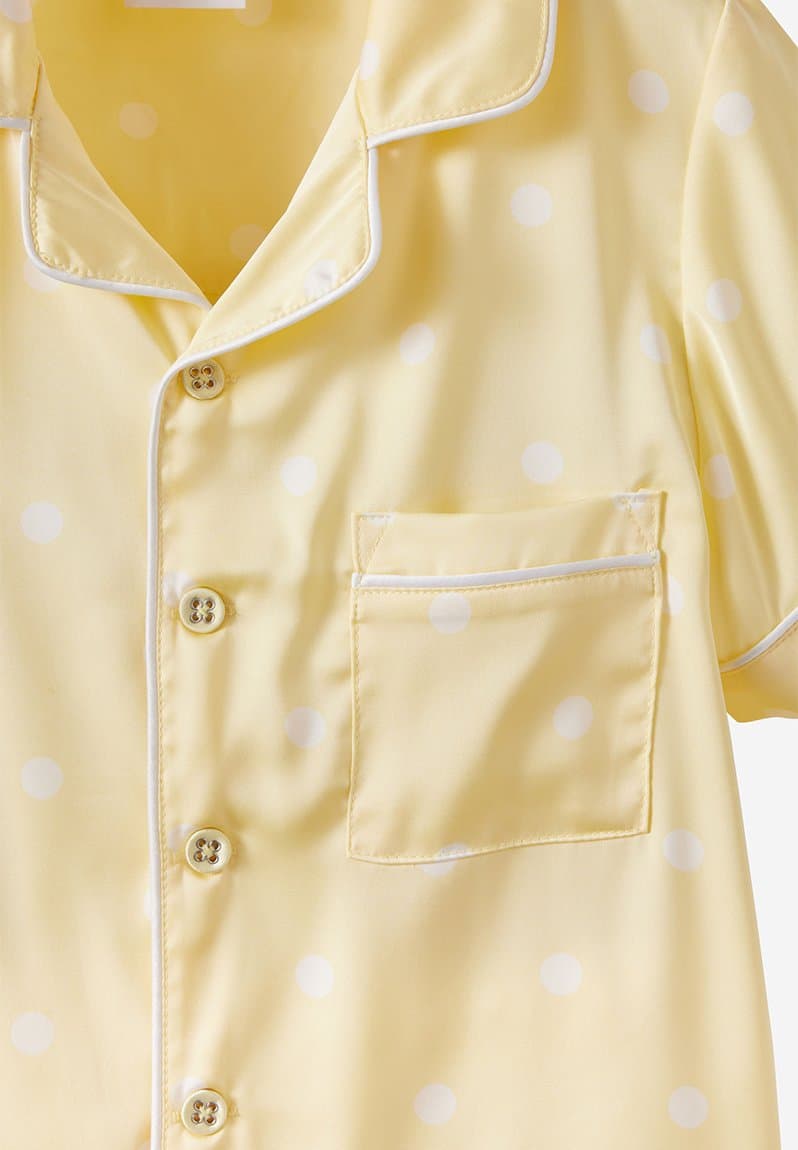 Lullaluxe short/long pj set baby yellow/vanilla polka dot, view 2