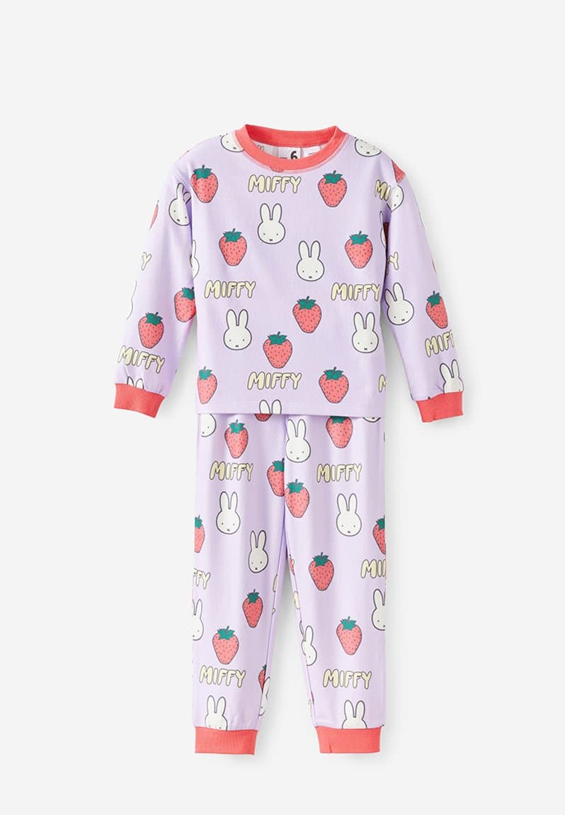 Snoozesoft Long Sleeve Pj Set License Lcn Mif Vintage Lilac/Miffy Strawberries