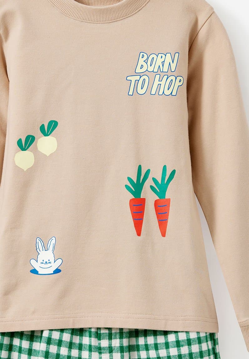 Cute Bunny Long Short Pj Set Latte Cream/Born To Hop, view 2