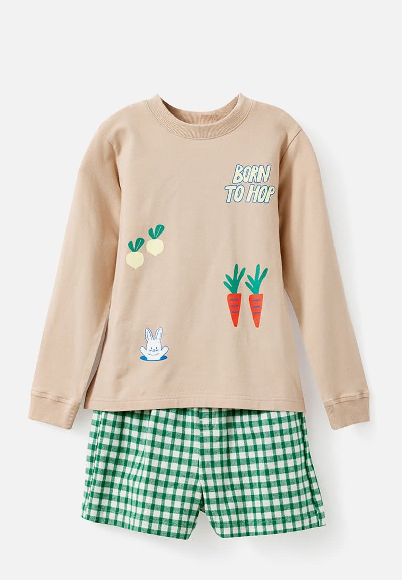 Cute Bunny Long Short Pj Set Latte Cream/Born To Hop